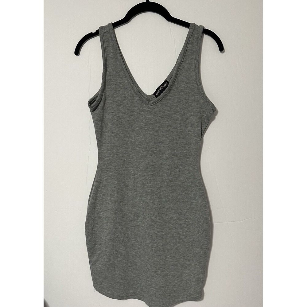 Almost Famous Dress Womens Small Gray Mini Bodycon Stretch Wide Straps